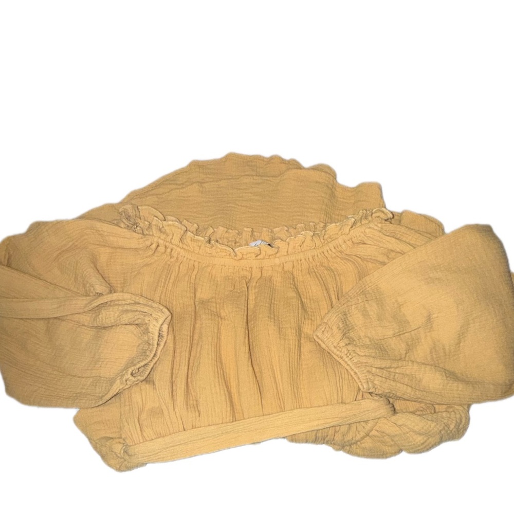 Petal & Pup 100% Cotton Golden Honey Off Shoulder Dress Size M Tie Waist Ruffle - Picture 6 of 11